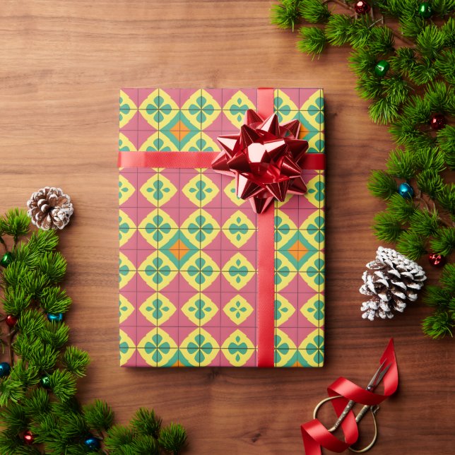 Colorful Geometric Pattern with Symmetrical Tile Wrapping Paper (Holiday Gift)