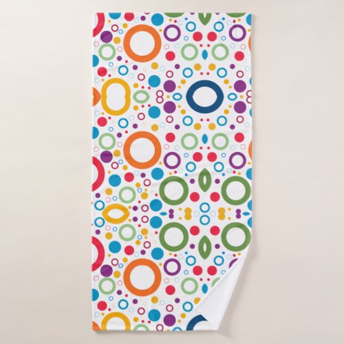 Colorful Geometric Pattern With Symmetry White Bath Towel