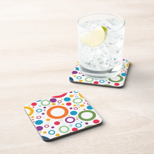 Colorful Geometric Pattern With Symmetry White Beverage Coaster