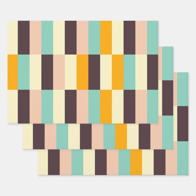 Colorful geometric pattern with vertical stripes  wrapping paper sheets (Set)