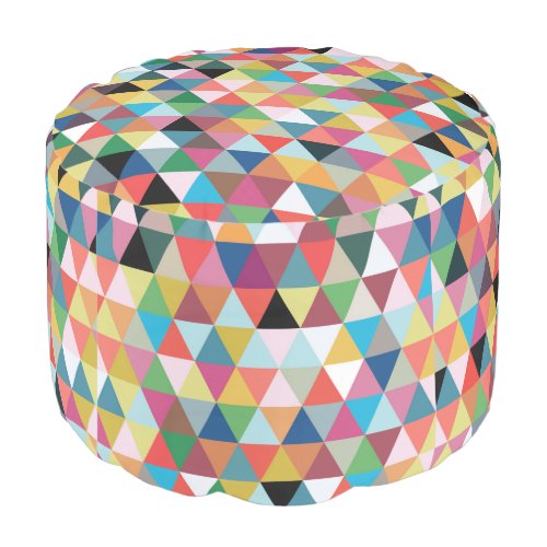 Colorful Geometric Patterned Round Pouf