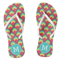 Colorful Geometric Personalize Name Monogram Flip Flops