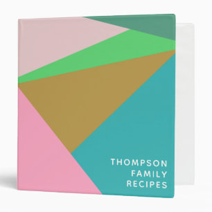 Colorful Geometric Personalized Family Recipes 3 Ring Binder