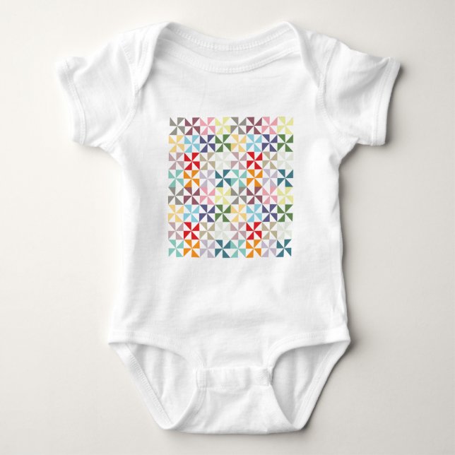 Colorful Geometric Pinwheel Baby Bodysuit (Front)