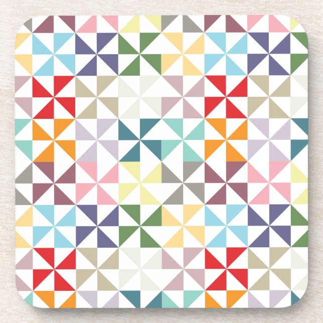 Colorful Geometric Pinwheel Beverage Coaster (Front)