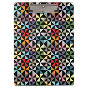 Colorful Geometric Pinwheel Black and White Clipboard