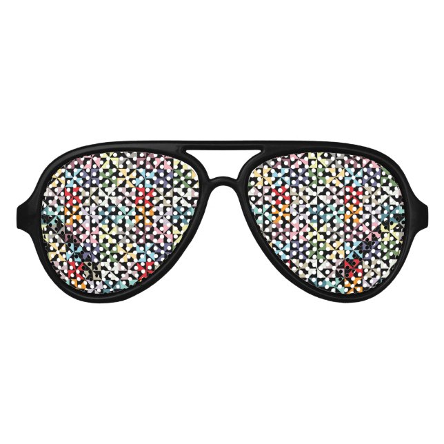 Colorful Geometric Pinwheel Black Aviator Sunglasses (Front)