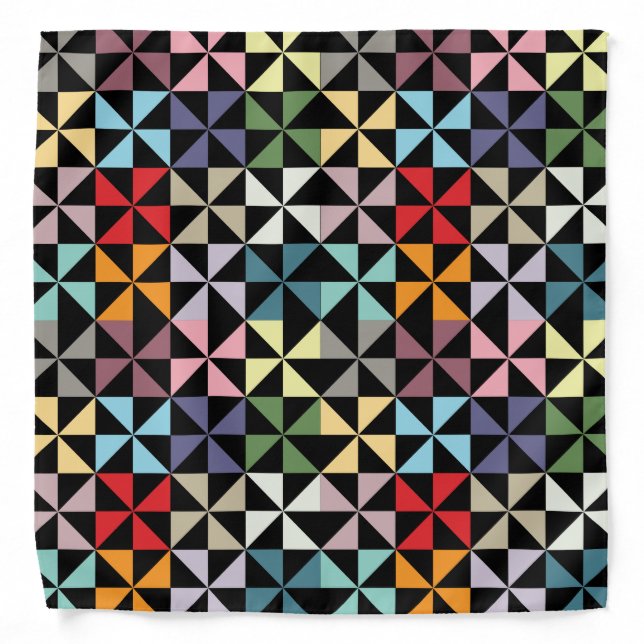 Colorful Geometric Pinwheel Black Bandana (Front)
