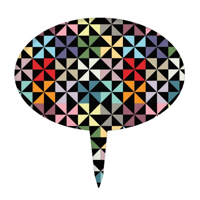 Colorful Geometric Pinwheel Black Cake Topper (Front)