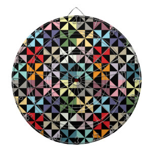 Colorful Geometric Pinwheel Black Dartboard