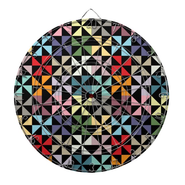Colorful Geometric Pinwheel Black Dartboard (Front)