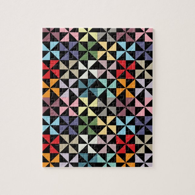 Colorful Geometric Pinwheel Black Jigsaw Puzzle (Vertical)