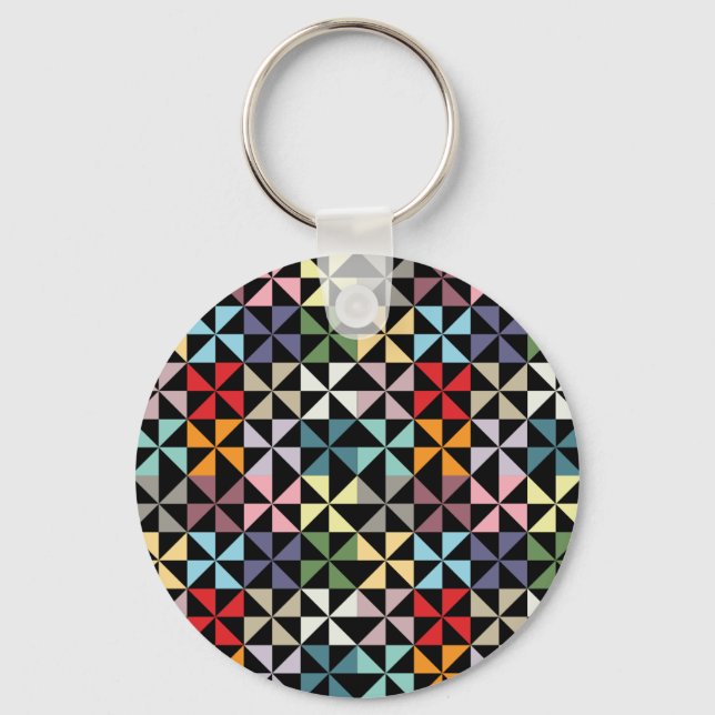 Colorful Geometric Pinwheel Black Keychain (Front)
