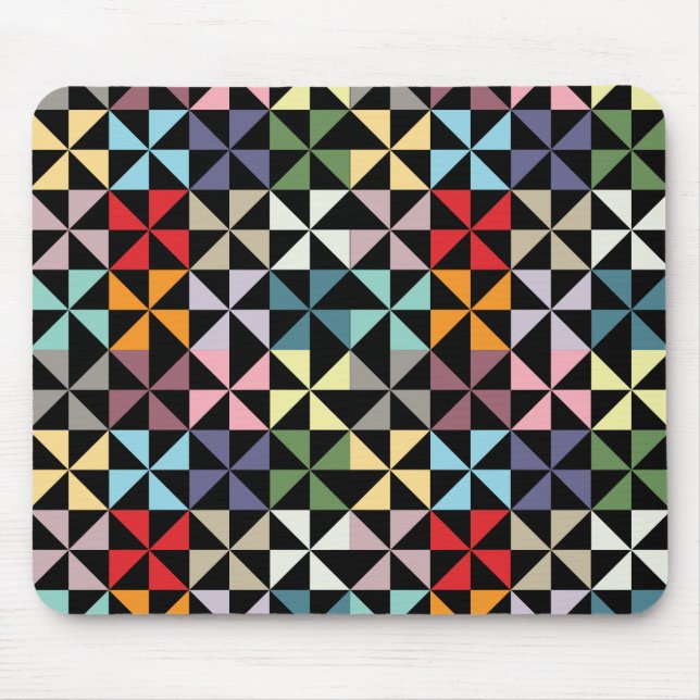 Colorful Geometric Pinwheel Black Mouse Pad (Front)