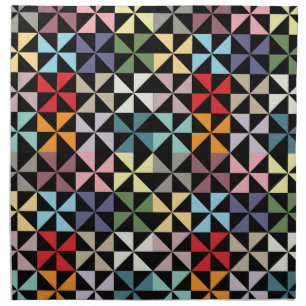 Colorful Geometric Pinwheel Black Napkin