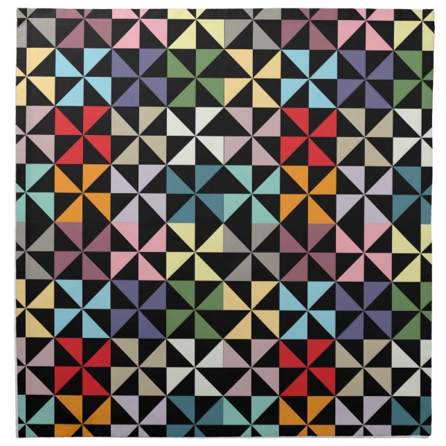 Colorful Geometric Pinwheel Black Napkin (Front)