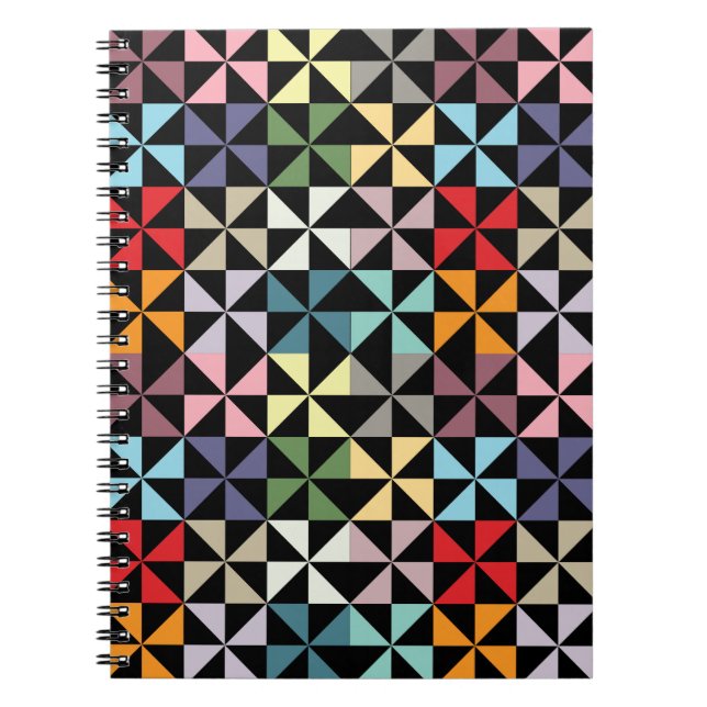 Colorful Geometric Pinwheel Black Notebook (Front)