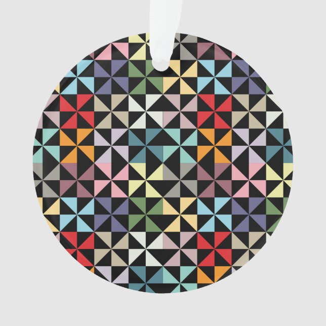 Colorful Geometric Pinwheel Black Ornament (Front)