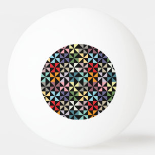 Colorful Geometric Pinwheel Black Ping-Pong Ball