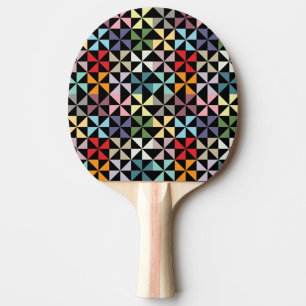 Colorful Geometric Pinwheel Black Ping-Pong Paddle