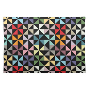Colorful Geometric Pinwheel Black Placemat