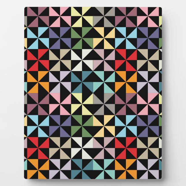 Colorful Geometric Pinwheel Black Plaque (Front)