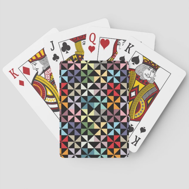 Colorful Geometric Pinwheel Black Poker Cards (Back)