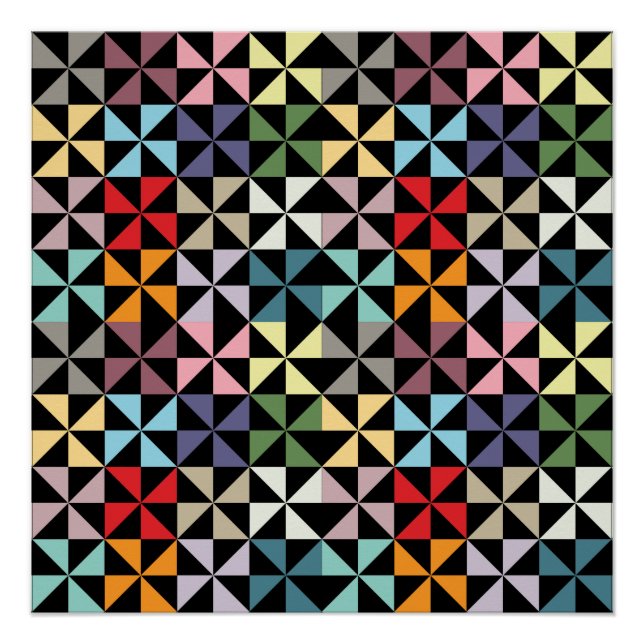 Colorful Geometric Pinwheel Black Poster (Front)