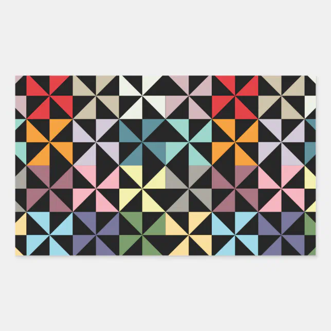 Colorful Geometric Pinwheel Black Rectangular Sticker | Zazzle