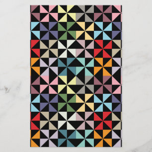 Colorful Geometric Pinwheel Black Stationery