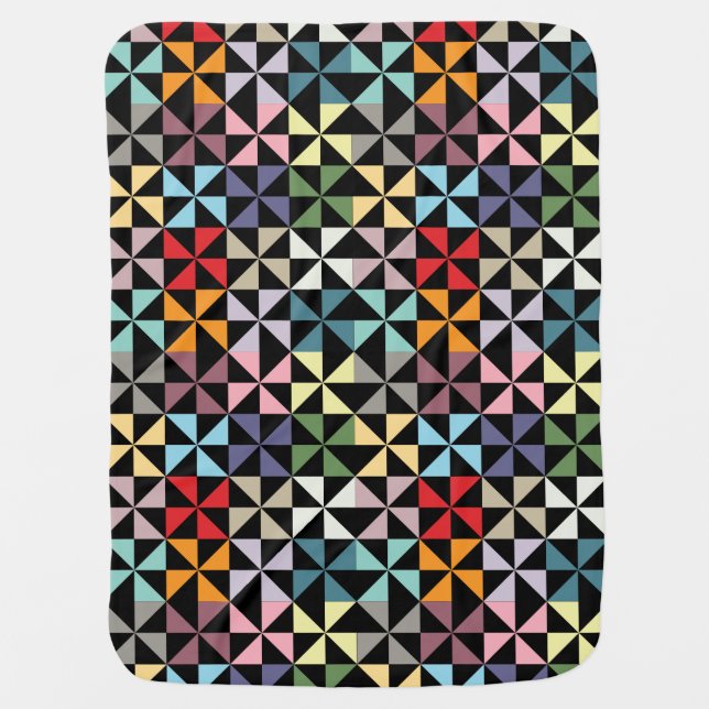Colorful Geometric Pinwheel Black Swaddle Blanket (Front)
