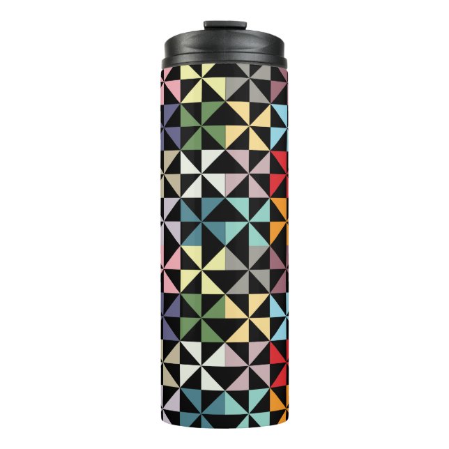 Colorful Geometric Pinwheel Black Thermal Tumbler (Front)