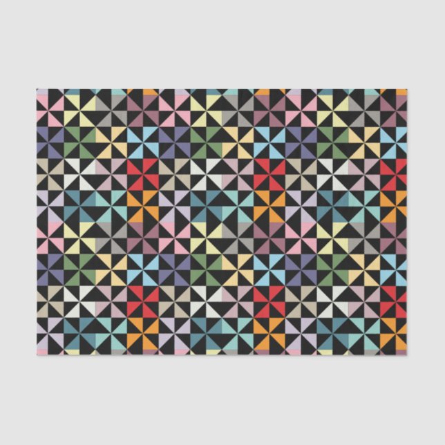 Colorful Geometric Pinwheel Black Tissue Paper (Front)