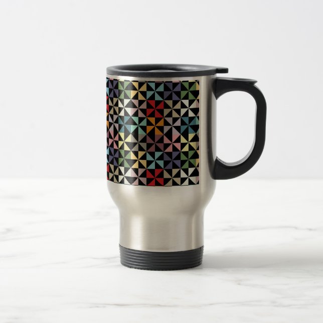 Colorful Geometric Pinwheel Black Travel Mug (Right)