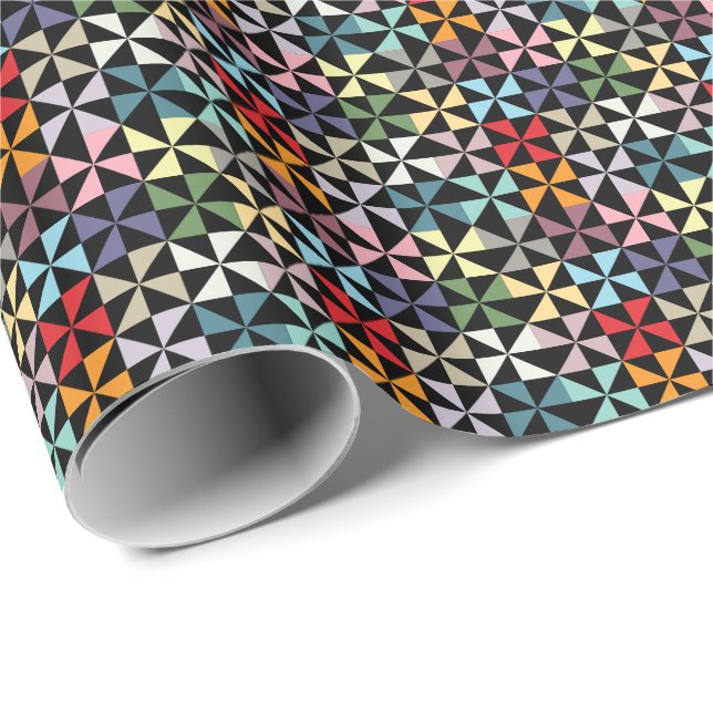 Colorful Geometric Pinwheel Black Wrapping Paper (Roll Corner)