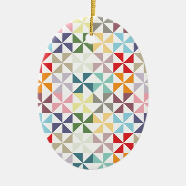 Colorful Geometric Pinwheel Ceramic Ornament (Front)