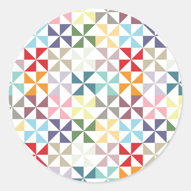 Colorful Geometric Pinwheel Classic Round Sticker (Front)