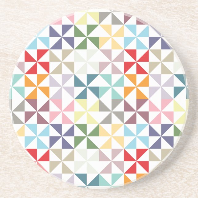 Colorful Geometric Pinwheel Drink Coaster (Front)