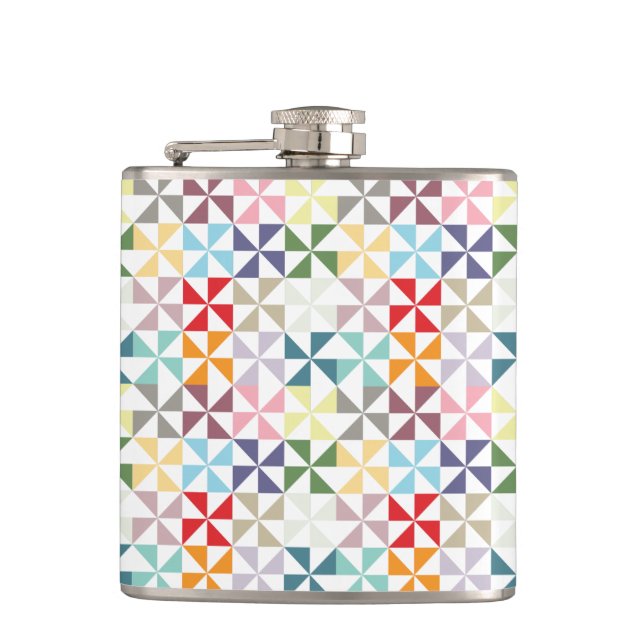 Colorful Geometric Pinwheel Hip Flask (Front)