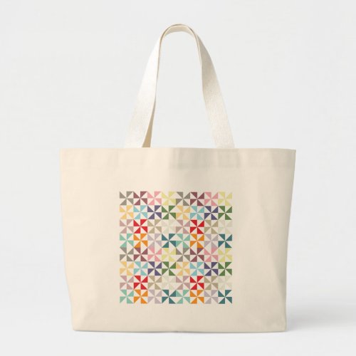 Colorful Geometric Pinwheel Large Tote Bag