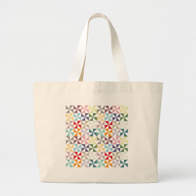 Colorful Geometric Pinwheel Large Tote Bag (Front)