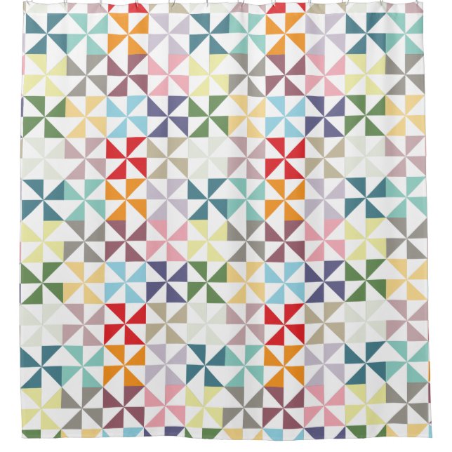 Colorful Geometric Pinwheel Shower Curtain (Front)