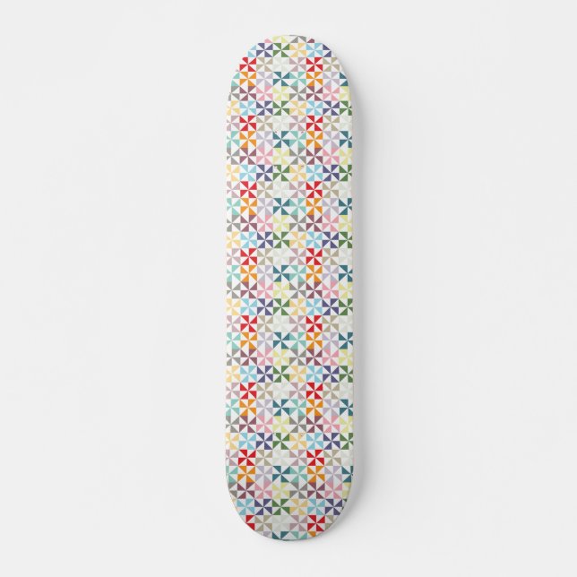 Colorful Geometric Pinwheel Skateboard (Front)