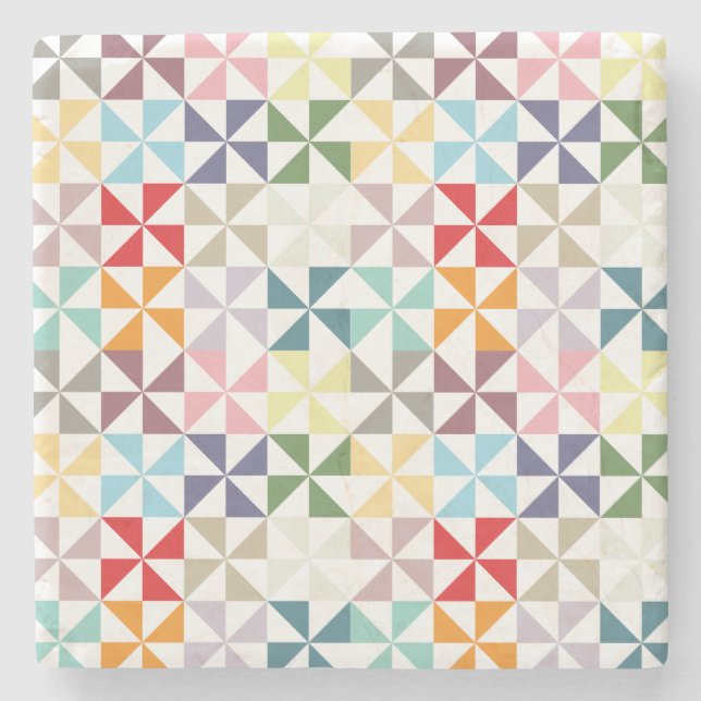 Colorful Geometric Pinwheel Stone Coaster (Front)