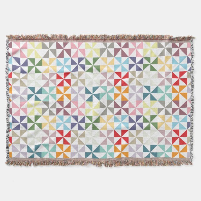 Colorful Geometric Pinwheel Throw Blanket (Front)