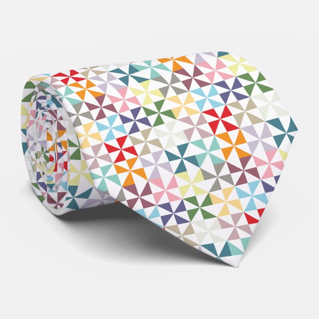Colorful Geometric Pinwheel Tie (Rolled)