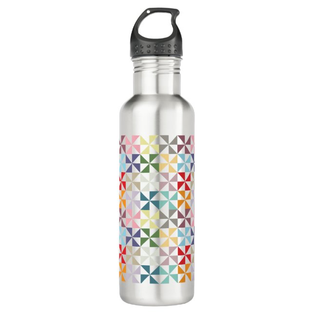 Colorful Geometric Pinwheel Water Bottle (Front)