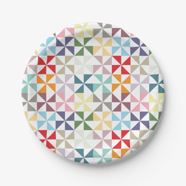 Colorful Geometric Pinwheels Paper Plates (Front)