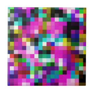 Colorful Geometric Pixel Pixelated Plaid Ceramic Tile