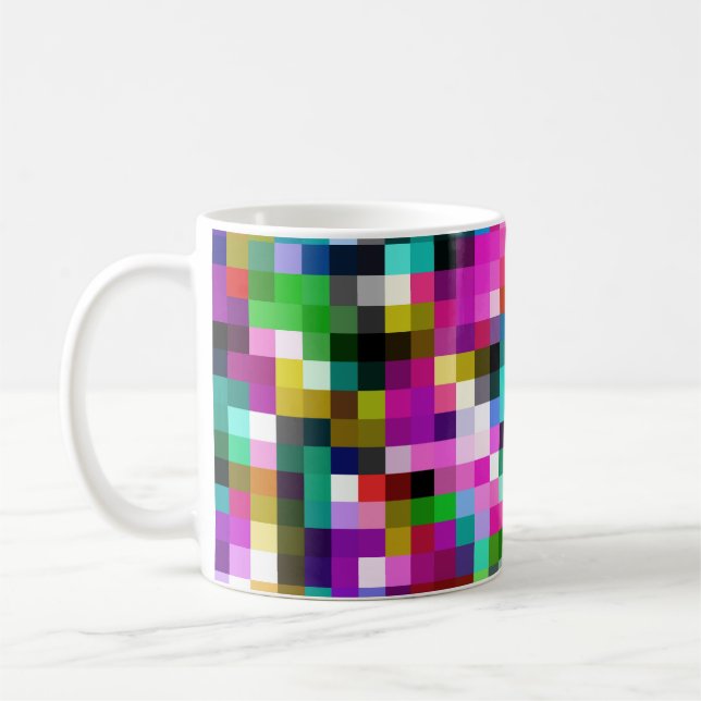 Colorful Geometric Pixel Pixelated Plaid Coffee Mug (Left)
